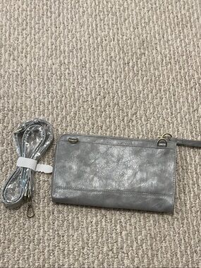 Joy Susan Gray Metallic Crossbody Wallet Clutch